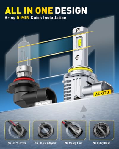 Image of AUXITO 9005 and H11 Light Bulbs, 60000LM 6500K White 2000% Brighter, 9005 /HB3 /HB3u & H11 /H9 /H8 Fog Light Replacement, Pack of 4