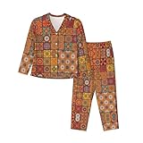 Pyjama facile d'entretien : l'ensemble de pyjama classique à imprimé géométrique marocain pour femme est adapté pour le lavage à la main et en machine. Séchage à l'air libre, pas de repassage à chaud ou de blanchiment. Veuillez laver avant de le porter et secouer avant de l'accrocher pour lisser les rides