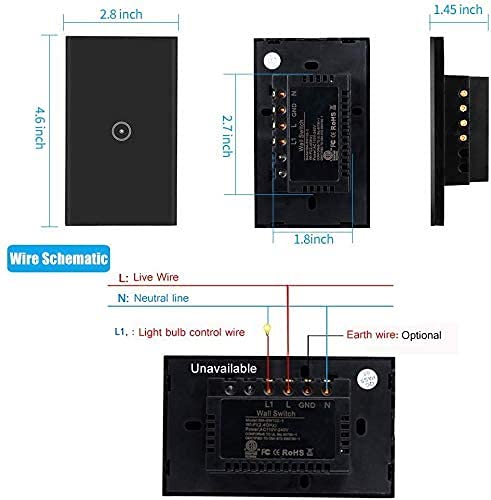 Jinvoo Smart Wall Switch Light Switch Smart Timing Switch Fernbedienung mit Smartphone kompatibel mit iOS und Android mit Alexa Echo und Google Assistant CE ROHS zertifiziert