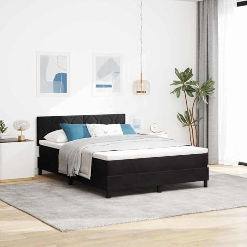QZZCED Cama con Somier de Terciopelo Moderna, Cabecero Ajustable en Altura y Colchón de Firmeza Media con Muelles Ensacados para Adultos, Marco Robusto de Madera para Dormitorio