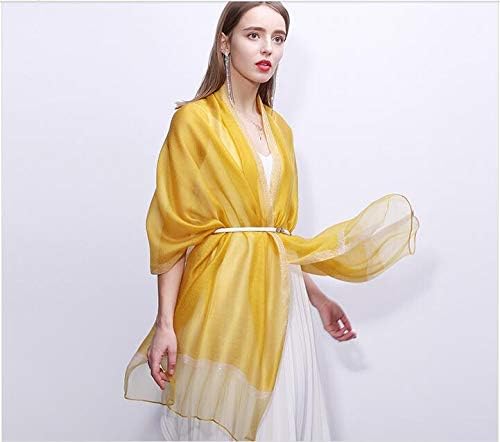 HURESON Lightweight Silk Scarf Shawl Elegant Soft Shawls and Wraps for Evening Dresses Yellow glitter Scarves for Women for All Seasons - Image 5