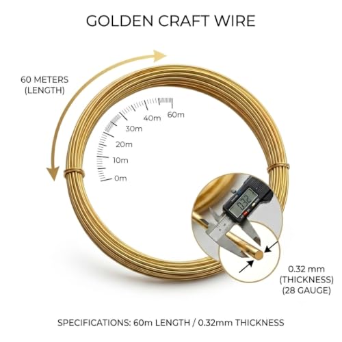 Image of Beadsnfashion 60 Meter Brass Craft Wire DIY Gold Color Wire for Jewellery Making, Beading, Flower Making, Hobby Crafts and School Project (Gold, 28 Gauge (0.32mm))