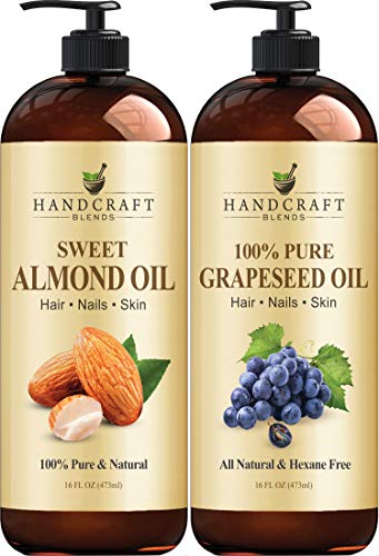 Handcraft Sweet Almond Oil and Handcraft Grapeseed Oil â 100% Pure and Natural Oils â Premium Therapeutic Grade Carrier Oil for Aromatherapy, Massage, Moisturizing Skin and Hair â 16 fl. Oz
