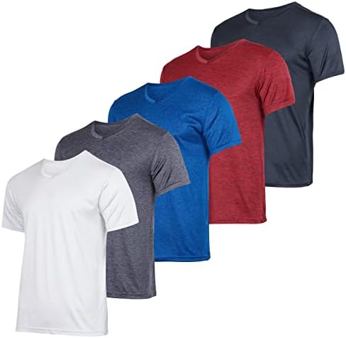 5 Pack: Men's Athletic V Neck Tshirt Shirts Mens T-Shirts Men Quick Dry Fit Tops Dri-Fit Short Sleeve Active Wear Training Exercise Fitness Workout Shirt Tee Fit Tees Gym Sports Top -Set 2,3XL
