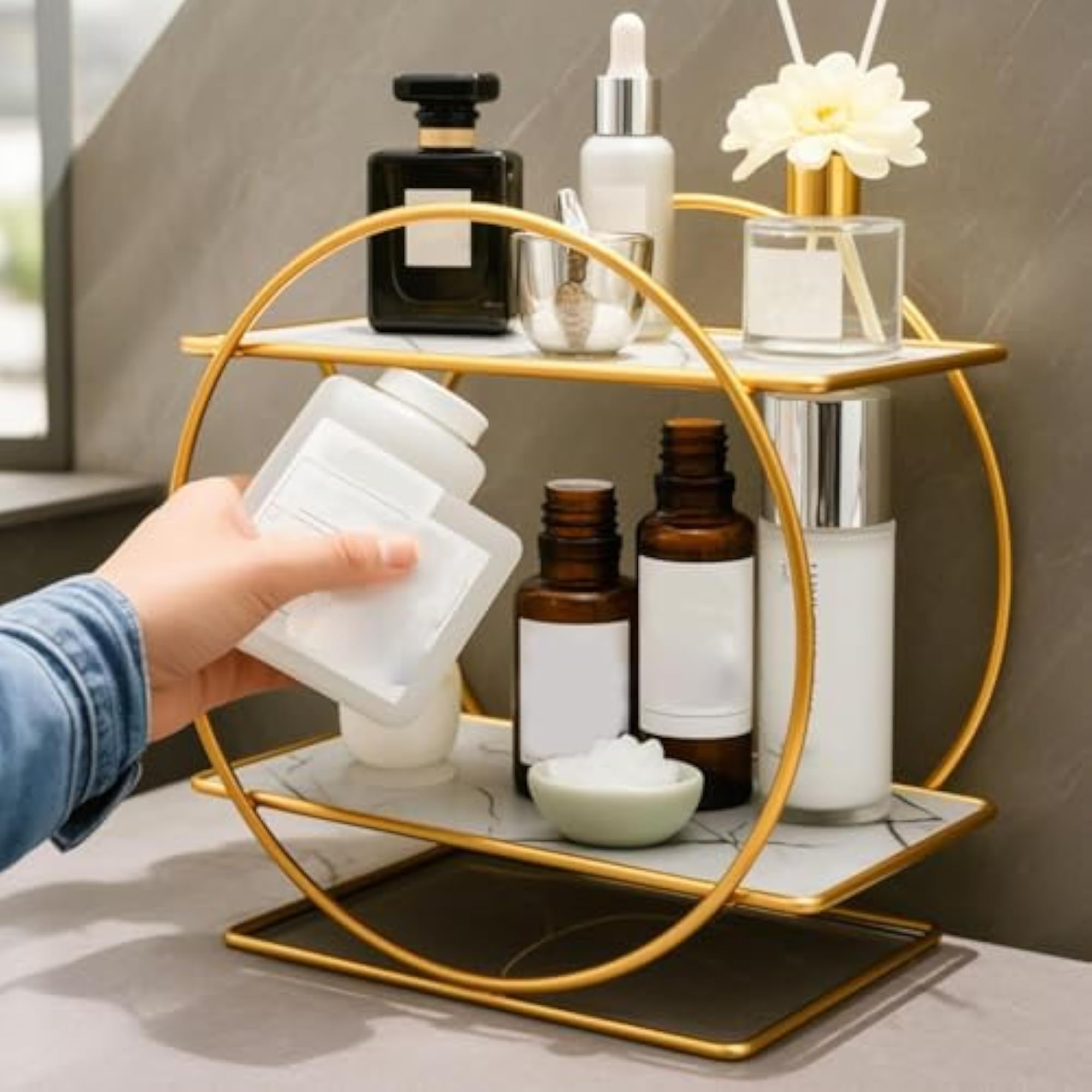 Bathroom Countertop Organizer for Cosmetics, White