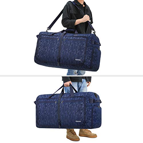 Gonex 150L Travel Duffel Bag Foldable Extra Large Duffle Bag XL Heavy Duty for Men Women for Luggage Shopping Black and Blue Camouflage