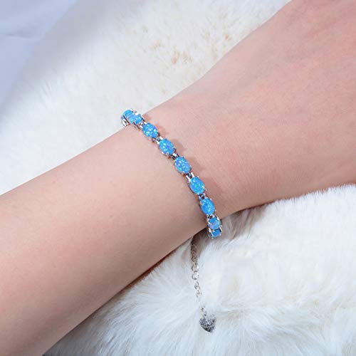 Cinily Created Blue Fire Opal Rhodium Plated For Women Jewelry Wedding Gems Bracelet 8.5" #TOP3