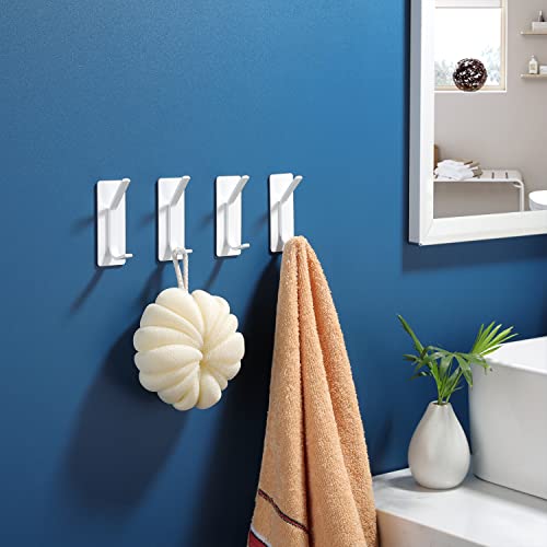 Image of YIGII Towel Hooks /Adhesive Hooks - Heavy Duty Wall Hooks Stainless Steel Robe /Coat Towel Hooks for Bathroom and Bedroom, White 4-Packs