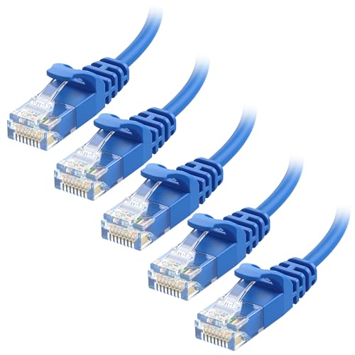 Cable Matters 10Gbps 5-Pack Snagless Cat 6 Ethernet Cable - 7ft, Slim Profile Cat 6 Cable, Cat6 Cord, Thin Ethernet Cord, Blue