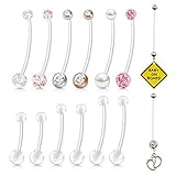 MODRSA Pregnancy Belly Button Rings Long Bar Navel Rings for Maternity Sport Pregnant Women Flexible Bioplast Clear Belly Piercing Retainer 16mm 18mm 25mm 32mm 38mm