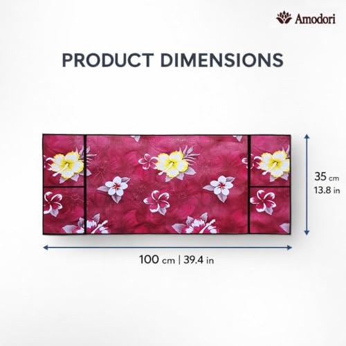 Image of Microwave Oven Top Cover 35x100 cm | Wipe Clean Fabric | 4 Utility Pockets (Floral-22)