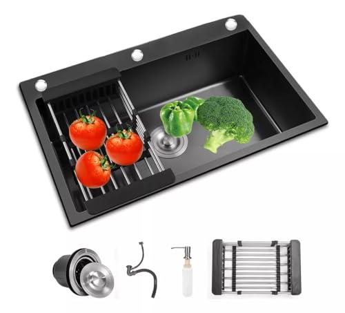 Opiniones y reviews de Fregaderos de cocina baratos para comprar online. 36 BNFU Tarjas para Cocina Acero Inoxidable, Fregadero de Cocina 80 * 45 * 21cm, Tarja Negra para Cocina con Dispensador de Jabón, Tarja para Cocina, Comedor, Bar