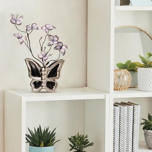 Decoración de mesa para salón con jarrones rústicos de mariposas 3
