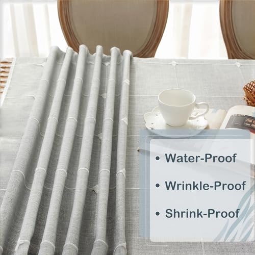 Image of Laolitou Rustic Tablecloth with Tassel - Waterproof Tablecloths for Rectangle Tables Wrinkle Free Resistant Outdoor Table Cover for Party Table Cloths Grey Plaids Rectangle,55''x 86'',6-8 Seats