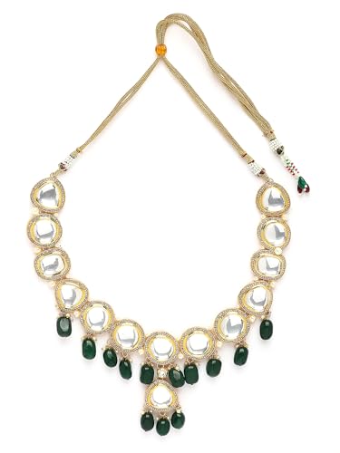 Image of Karatcart Gold Plated Green Crystal and Pearl Studded Kundan Rani-Haar Necklace Set for Women