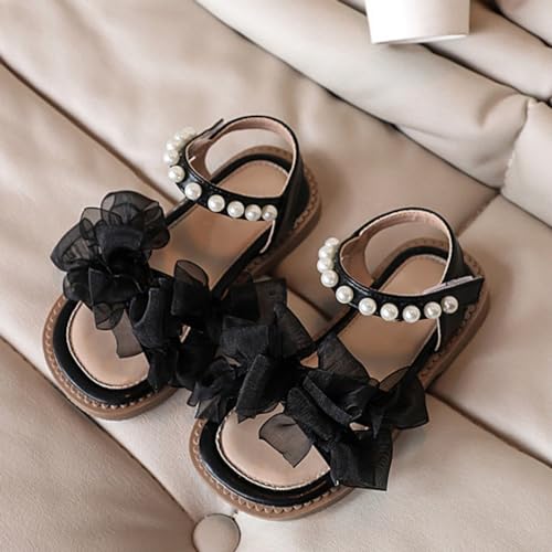 Girls Casual Sandals Kids Open Toe Ruffle Pearl Bow Soft Sole Dress Shoes Wedge Roman Low Heels Beach Flat2