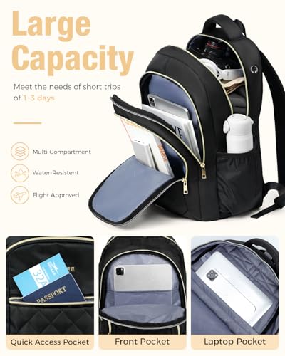 Laptop Backpack for Women - 15.6 Inch Carry On Travel Backpacks with USB Charging Hole Water Resistant Computer Bag Back Pack Casual Daypack for College Work Nurse Teacher Black2