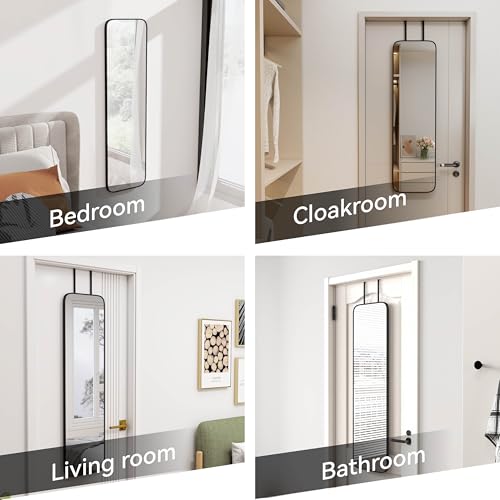 47x14 Mirror Full Body Length Door Hanging/Rope Hang/Wall Mounted Metal Frame Rectangle Mirrors for Bedroom Bathroom Dressing Living Room 47 inch Black - Image 4