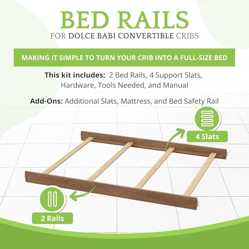 Image of Full-Size Conversion Kit Bed Rails for Dolce Babi Convertible Cribs - Solid Wood Rail - Toddler and Adult Bed Rail for Full-Size Beds - Essential Nursery & Baby Furniture (Harvest Brown)
