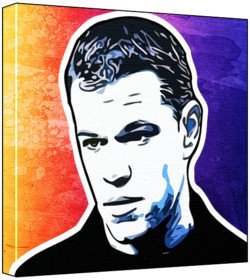 Matt Damon - Pop Art Print (Comic Effect; Grungy Paint Background) 50 x 50 x 2 cm Large Square Deep Box Canvas
