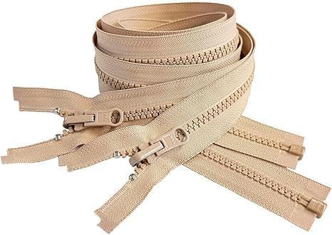 2pcs YKK #5 Molded Plastic Reversible Slider Inside/Outside Medium Weight Sport Jacket Zipper Separating Tape Pull Color Light Beige #573W - Choose Your Length (Light Beige #573W, 12" Inches)