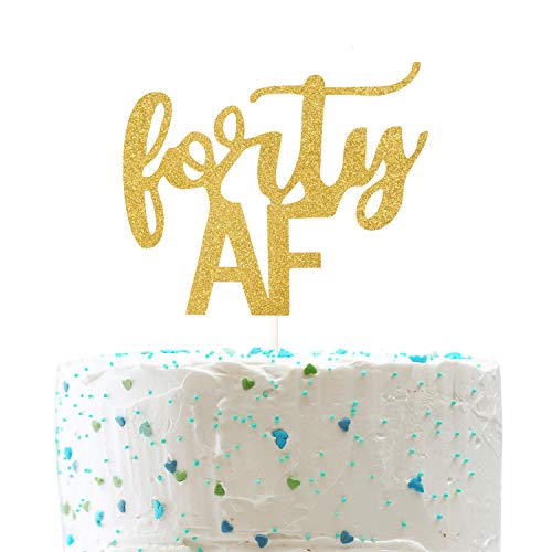 Forty AF Cake Topper, Funny 40th Birthday,Cheers to 40 Years Party Decorations (Double Sided Gold Glitter)