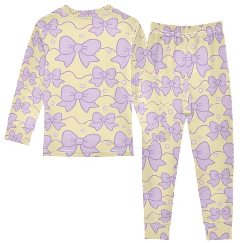 ALAZA Bow on Yellow Pajamas Long Sleeve Sleepwear 2-Piece Pajama Set2