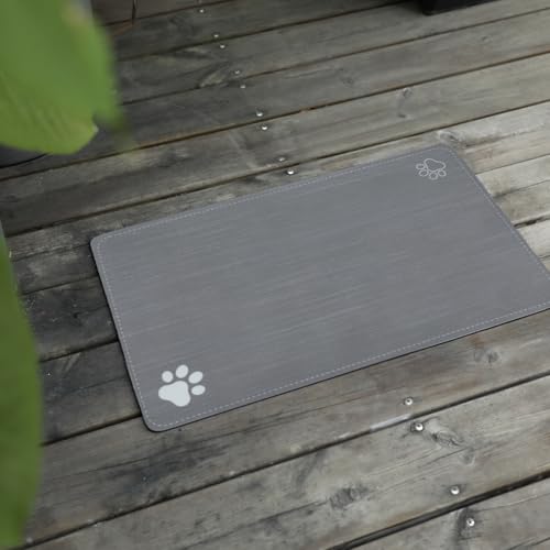 Le courant Cat & Dog Feeding Mat for Bowl-Pet Eating mat,Absorbent Non-Slip,Quick Dry Dog Water Bowl Dispenser Mat,Backing Pet Placemat for Messy Drinkers,Grey.Dog Paw-11.8x19.7 in