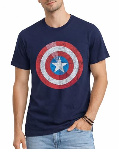 Marvel Mens Graphic T-Shirts - Avengers Spiderman Captain America Short Sleeve Crewneck Graphic Tee Shirt for Men (S-XL), Size Medium, Denim Heather Captain America