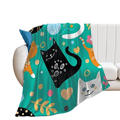 Couverture polaire chaton noir vert jeté de lit salon chic - 2