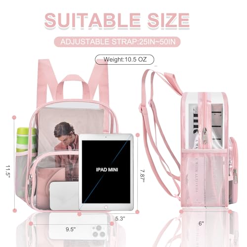 Image of Busiuw Clear Backpack for Stadium Events Clear Backpack 12x12x6 with Front Pocket for Concert Sport Events Work Travel (Pink)