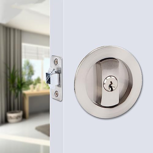 Cerrojo corredizo para puerta con llave, privacidad, diseño redondo para puertas corredizas, reemplazo rápido y fácil de herrajes dañados miniatura 6