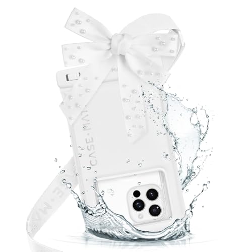 Image of Case-Mate IP68 Waterproof Large Phone Pouch with Bow Design - Ivory Pearl | Touchscreen Floating Waterproof Phone Case with Crossbody Lanyard - Fits All Phones - Beach Cruise Ship Travel Essentials