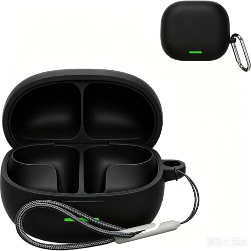 HENGFUTQ �V���R���ی�P�[�X For QCY MeloBuds N65 �Ή� �����h�~�t�b�N�t�� �X�����y�� �_�炩�V���R���f�� �Ռ��z�� �����E���E�ق���h�~ �����ɂ��� �X�|�[�c�����N�[���f�U�C�� �\�t�g�J�o�[ (�u���b�N)