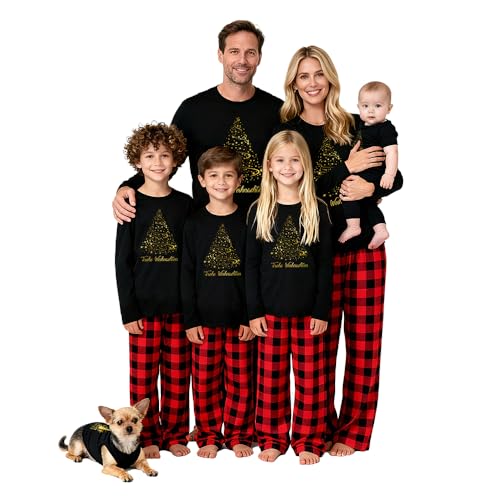 Weihnachts T-Shirts mit Langen Ärmeln Weihnachts T-Shirts und Lange Hosen im Set Familien Sets mit Langen ÄrmelnDamen Schwarz11 L