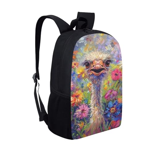 PinUp Angel Floral Ostrich Print Kids Backpack for Elementary School Bags for Boys Girls Artistic Animal Oil Painting Patterned Bookbags2