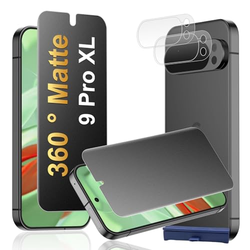 JEHOO [2+2 Pack] 4 Way 360 Matte Privacy Screen Protector for Google Pixel 9 Pro XL with Camera Lens Protector Fingerprint Sensor Compatible Anti-Glare Full Adhesive Flexible Film (Not Glass)