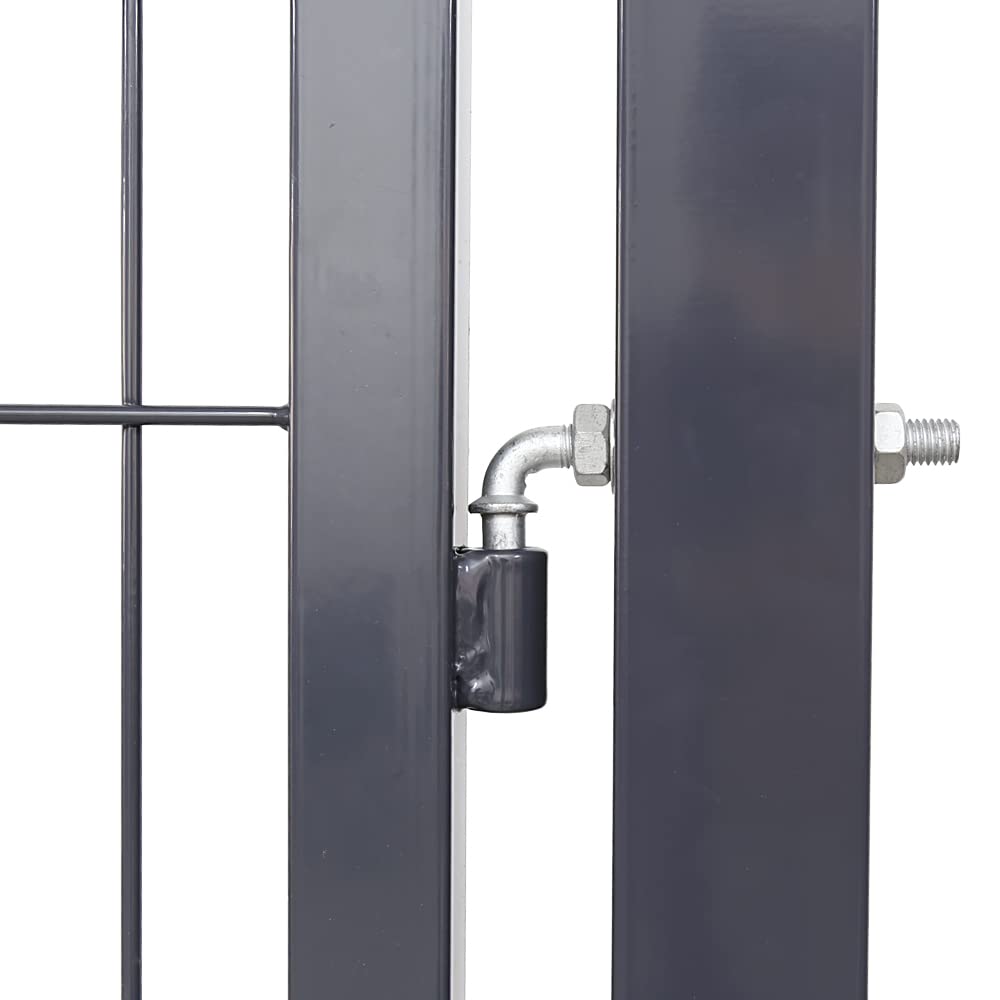Randaco Puerta de Jardín, 120x100cm de Acero Galvanizado Puerta para Valla, Puerta de patio, Robusta y Duradera, con Cerradura, Manija y 3 Llave, Gris