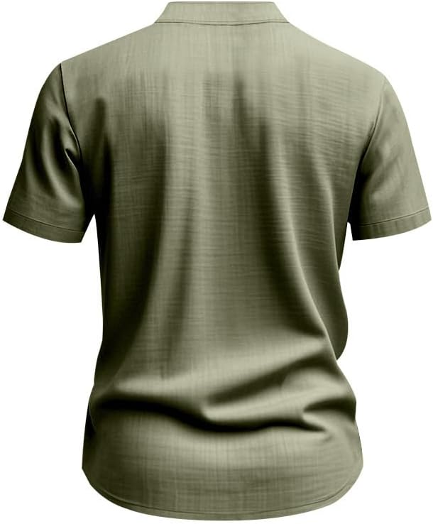 Men's Cotton-Linen Shirt - Short Sleeve Button Down Breathable Business Casual Shirt with Pocket for Vacations - Image 4
