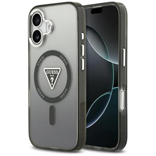 CG MOBILE Guess IML Gradient Triangle Logo Compatible avec MagSafe Coque pour iPhone 17 (Noir)