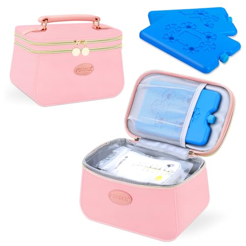 Image of PIIOSER Breast Milk Cooler Travel Bag with 2 Ice Pack, Fits 6 Breastmilk Storage Bags Up to 8Oz, Insulated Small Baby Breastmilk Storage Cooler Bag for Daycare and Breastfeeding Mom (Pink-XS)
