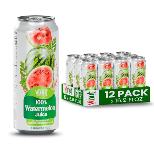 Image of VINUT 100% Watermelon Juice, No Added Sugar, Not From Concentrate, 16.9 fl oz (500 mL) Can, Pack of 12