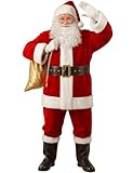 Wabolay Santa Claus Costume for Men Professional Santa Suit Adults 10PCS Mens Deluxe Red Christmas Clause Outfit Adult Xmas Cosplay Vacation Set 2XL