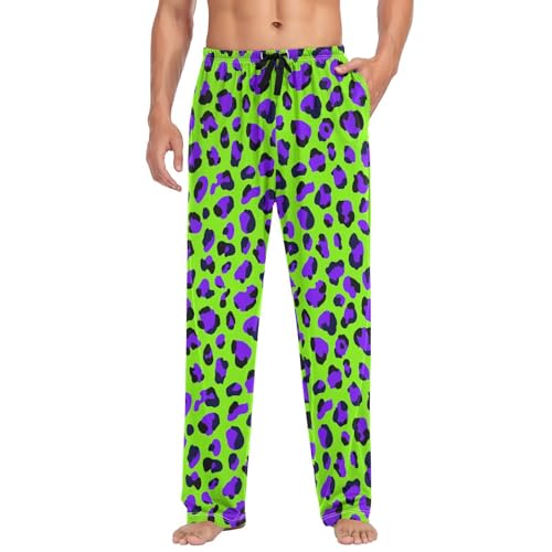 Men's Pajama Pants Purple Leopard Print Pajama Pants for Men PJs Bottoms Drawstring Pockets Green Sleep Lounge Pants S3