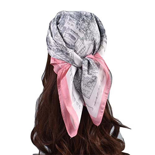 Women Casual Scarf Silk Flower Printed Silk Scarf for Ladies Outdoor Sport Retro Printing Square Scarf Turban Pink