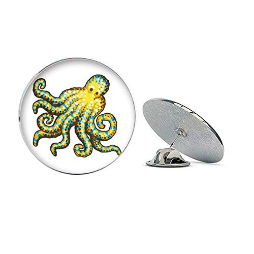 Broche de chapéu de metal redondo com estampa de desenho de vida marinha polvo