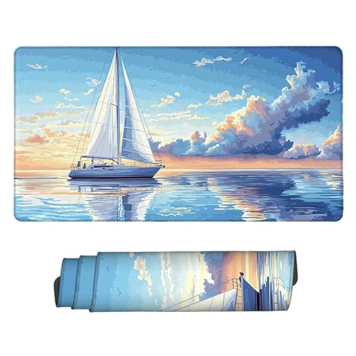 Large Game Tapis de Souris Bateaux à Voile avec Base en Caoutchouc Antidérapant Extended XXL Long Clavier Pad de Table Grand Tapis Souris, pour Personnel Bureau, Accessoires Gaming 120 x 60 cm k-207