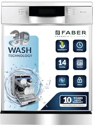 Faber 14 Place Settings Dishwasher ( FFSD 8PR 14S, Silver, Power 3D Wash for Tough Stains, Silent operation )