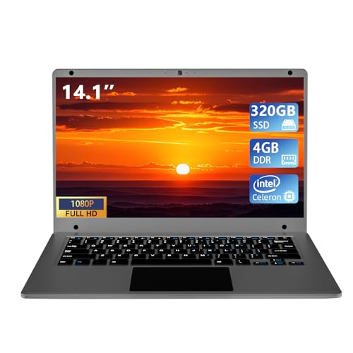 Image of 14.1 inch Laptop Computer,Celeron N3450,4GB RAM and 320GB SSD,Windows 11 Laptop Computers with FHD 1920 * 1080 IPS Display Notebook PC,Slim and Lightweight Notebook,Work and Students laptops,Gray, WPS