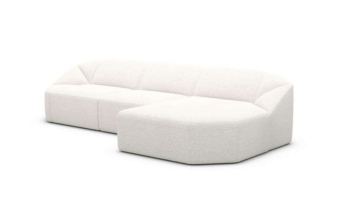 Ecksofa Cabrera L Form kurz Stoffsofa Sofa Designersofa Bouclè Weiss (Ottomane rechts)